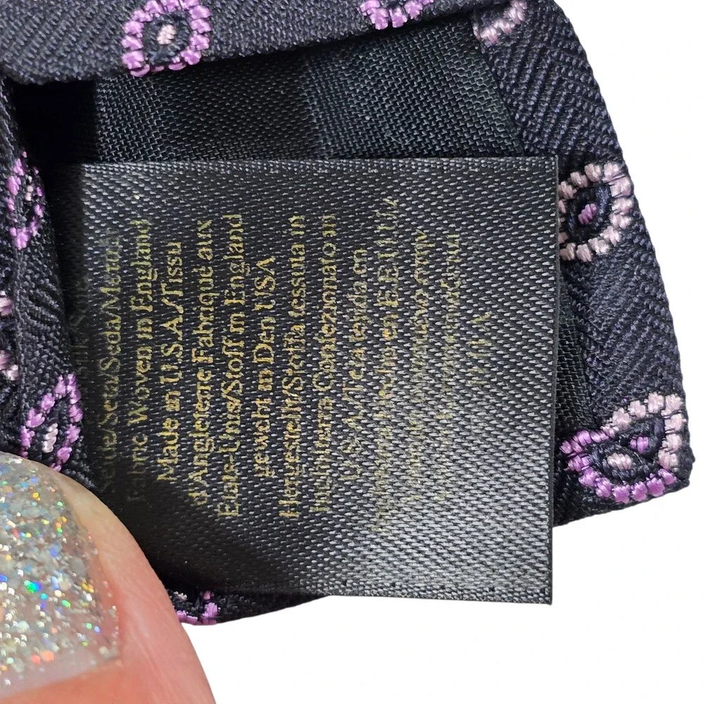 Brooks Brothers Mens Necktie Navy Purple Floral Silk Embroidered Luxury Designer